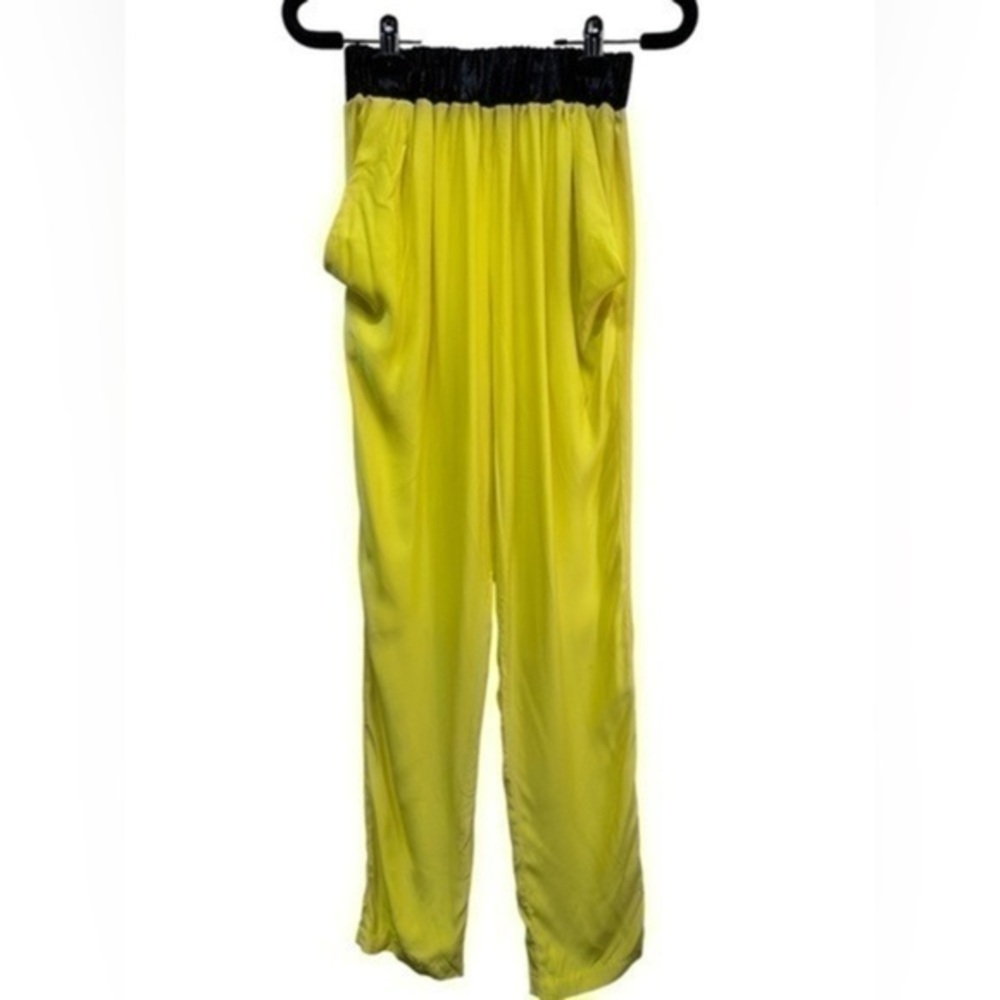 ALEXIS NEON Yellow straight leg 100% Silk pants